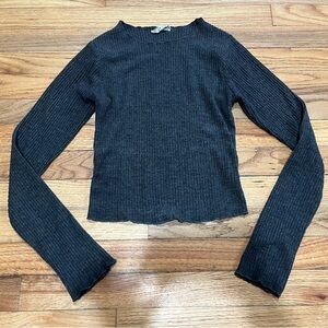 Bear Dance Charcoal Ribbed Top Size Small